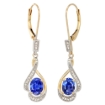 Picture of 14K Gold Diamond Natural Gemstone Leverback Earrings Oval 7x5 mm 1 7/16 inch long