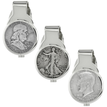 Picture of Sterling Silver Half Dollar Money Clip Spring Back with Genuine Coin