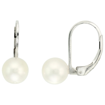 Picture of 10k Gold & Sterling Silver High Luster Gray Pink & White 7.5 mm Pearl Leverback Earrings for Women