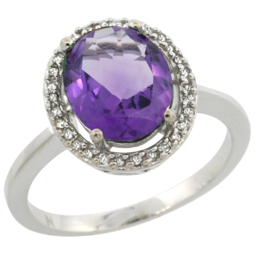 Picture of 14K White Gold Diamond Halo 10x8 mm Oval Gemstone Engagement Ring for Women Oval 10x8 mm assorted Colors, sizes 5 - 10