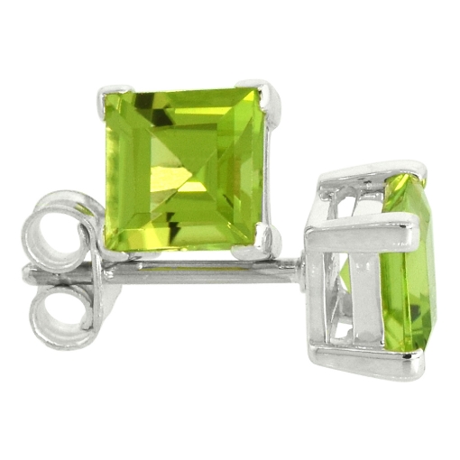 Picture of Sterling Silver 4-6 mm Princess Cut Genuine Peridot Stud Earrings 4 prong Basket Setting 0.40 Carat size Stones