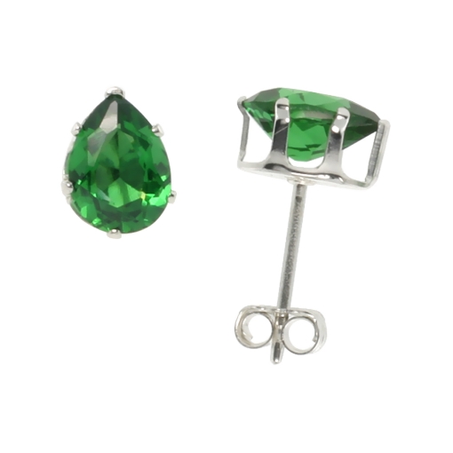 Picture of Sterling Silver 7x5 mm Teardrop Emerald Green CZ Stud Earrings Women Men 3/4 carat/pair