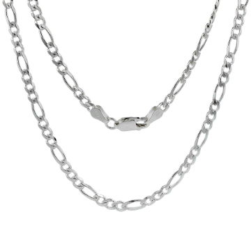 Picture of Sterling Silver 4mm Figaro Link Chain Necklaces & Bracelets for Women and men Beveled Edge Nickel Free Italy 7-30 inch