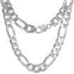 Picture of Thick sterling Silver 11mm Flat Figaro Chain Necklace for Men & Women Beveled Edges Lobster Clasp Nickel Free Italy sizes 8-30 inch