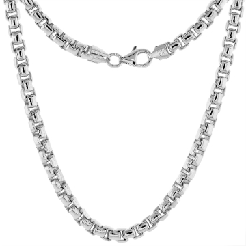 Picture of Sterling Silver 5mm Round Box Chain Necklaces and Bracelets for Men Heavy Nickel Free Italy 7-30 inch