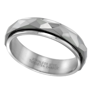 Picture of Tungsten Carbide 5 mm Faceted Spinner Wedding Band Ring sizes 7 to 14