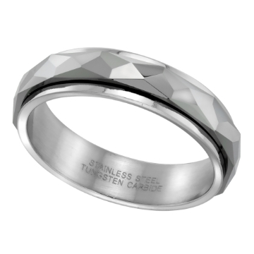 Picture of Tungsten Carbide 5 mm Faceted Spinner Wedding Band Ring sizes 7 to 14