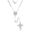 Picture of Sterling Silver Cubic Zirconia Rosary Necklace Everlasting Cross Miraculous Medal Center 3mm Moon Cut Beads Rhodium Finished