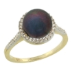 Picture of 14k Gold Halo Engagement 8.5 mm Black Pearl Ring w/ 0.146 Carat Brilliant Cut Diamonds, 7/16 in. (11mm) wide