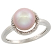 Picture of 14k White Gold Halo Engagement 8.5 mm Pink Pearl Ring w/ 0.022 Carat Brilliant Cut Diamonds, 7/16 in. (11mm) wide