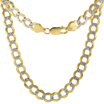 Picture of Solid 14k Yellow Gold 7mm Pave Curb Link Chain Necklace & Bracelet for Men Lobster Clasp High Polish 8-30 inch