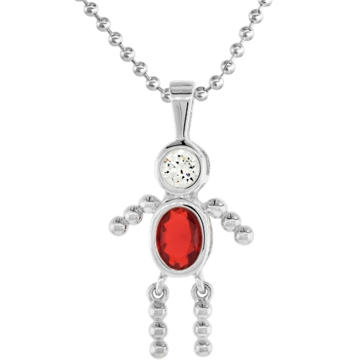 Picture of Sterling Silver Birthstone Necklace July Baby Brat Boy Ruby Color Cubic Zirconia, 1.5 mm Chain