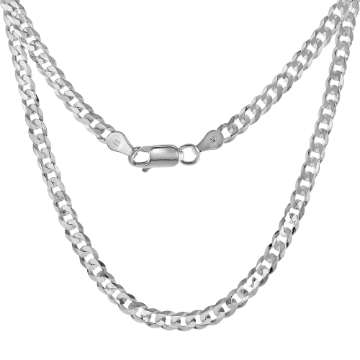 Picture of Sterling Silver 4mm Flat Curb Cuban Chain Necklaces and Bracelets for Men and Women Beveled Edges Polished Finish Nickel Free Italy 7-30 inch