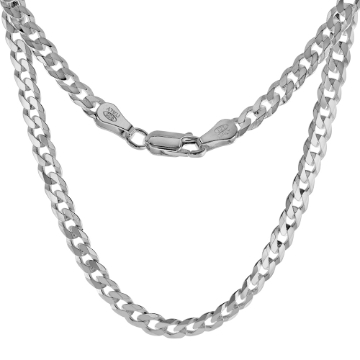 Picture of Sterling Silver 4.5mm Flat Curb Cuban Chain Necklaces and Bracelets for Men and Women Beveled Edges Polished Finish Nickel Free Italy 7-30 inch