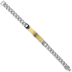 Picture of Stainless Steel ID Bracelet Yellow Checkered Design Design with Cross Curb Link 1/2 inch wide, 8.5 & 9 inches long