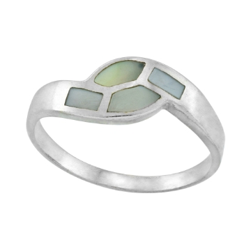 Picture of Dainty 1/4 inch Sterling Silver 4-Stone Inlay Bypass Mother of Pearl Ring for Women & Teens size 10