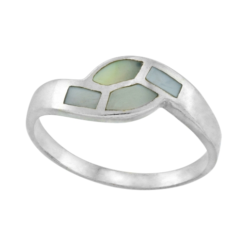 Picture of Dainty 1/4 inch Sterling Silver 4-Stone Inlay Bypass Mother of Pearl Ring for Women & Teens size 10