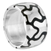 Picture of Sterling Silver High Polished Jigsaw Puzzle Ring Black Enamel 15/32 inch wide sizes 6 to 10