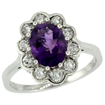 Picture of 10K White Gold Halo Engagement Amethyst Engagement Ring Diamond Accents Oval 9x7mm, sizes 5 - 10