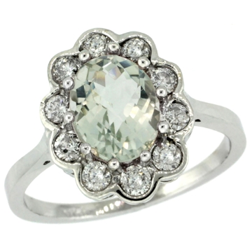 Picture of 10K White Gold Halo Engagement Green Amethyst Engagement Ring Diamond Accents Oval 9x7mm, sizes 5 - 10