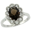 Picture of 10K White Gold Halo Engagement Smoky Topaz Engagement Ring Diamond Accents Oval 9x7mm, sizes 5 - 10