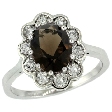 Picture of 10K White Gold Halo Engagement Smoky Topaz Engagement Ring Diamond Accents Oval 9x7mm, sizes 5 - 10