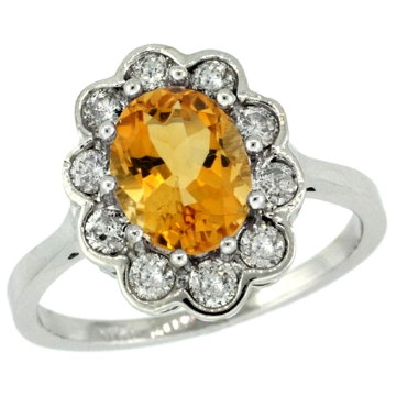 Picture of 10K White Gold Halo Engagement Citrine Engagement Ring Diamond Accents Oval 9x7mm, sizes 5 - 10