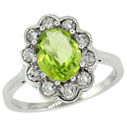 Picture of 10K White Gold Halo Engagement Peridot Engagement Ring Diamond Accents Oval 9x7mm, sizes 5 - 10