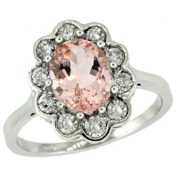 Picture of 10K White Gold Halo Engagement Morganite Engagement Ring Diamond Accents Oval 9x7mm, sizes 5 - 10
