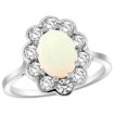 Picture of 10K White Gold Halo Engagement Opal Engagement Ring Diamond Accents Oval 9x7mm, sizes 5 - 10