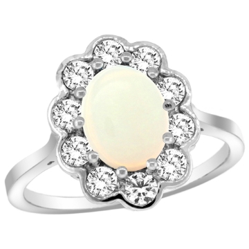 Picture of 10K White Gold Halo Engagement Opal Engagement Ring Diamond Accents Oval 9x7mm, sizes 5 - 10