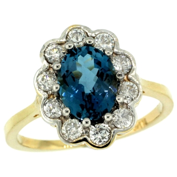 Picture of 10K Yellow Gold Halo Engagement London Blue Topaz Engagement Ring Diamond Accents Oval 9x7mm, sizes 5 - 10