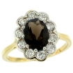 Picture of 10K Yellow Gold Halo Engagement Smoky Topaz Engagement Ring Diamond Accents Oval 9x7mm, sizes 5 - 10