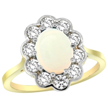 Picture of 10K Yellow Gold Halo Engagement Opal Engagement Ring Diamond Accents Oval 9x7mm, sizes 5 - 10