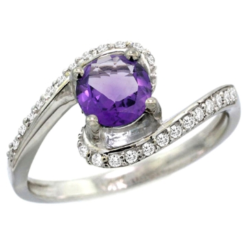 Picture of 10K White Gold Natural Amethyst Swirl Design Ring Diamond Accent Round 6mm, 1/2 inch wide