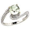 Picture of 10K White Gold Natural Green Amethyst Swirl Design Ring Diamond Accent Round 6mm, 1/2 inch wide