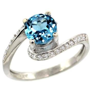 Picture of 10K White Gold Natural Swiss Blue Topaz Swirl Design Ring Diamond Accent Round 6mm, 1/2 inch wide