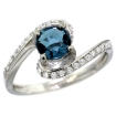 Picture of 10K White Gold Natural London Blue Topaz Swirl Design Ring Diamond Accent Round 6mm, 1/2 inch wide