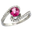 Picture of 10K White Gold Natural Pink Topaz Swirl Design Ring Diamond Accent Round 6mm, 1/2 inch wide