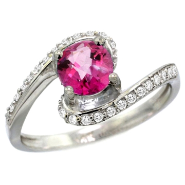 Picture of 10K White Gold Natural Pink Topaz Swirl Design Ring Diamond Accent Round 6mm, 1/2 inch wide