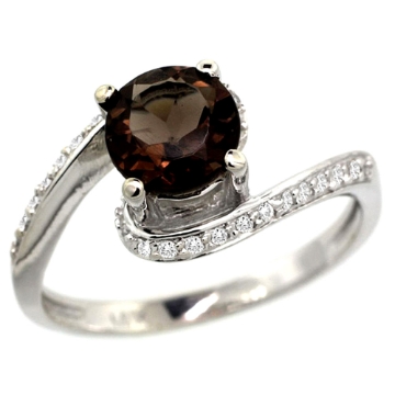 Picture of 10K White Gold Natural Smoky Topaz Swirl Design Ring Diamond Accent Round 6mm, 1/2 inch wide