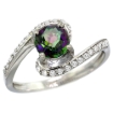 Picture of 10K White Gold Natural Mystic Topaz Swirl Design Ring Diamond Accent Round 6mm, 1/2 inch wide