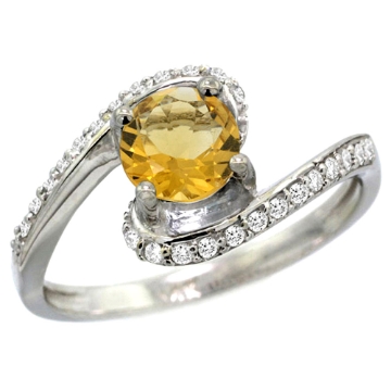 Picture of 10K White Gold Natural Citrine Swirl Design Ring Diamond Accent Round 6mm, 1/2 inch wide