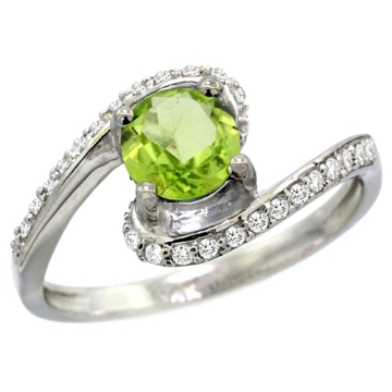 Picture of 10K White Gold Natural Peridot Swirl Design Ring Diamond Accent Round 6mm, 1/2 inch wide