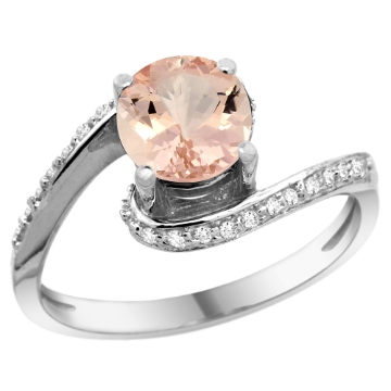 Picture of 10K White Gold Natural Morganite Swirl Design Ring Diamond Accent Round 6mm, 1/2 inch wide