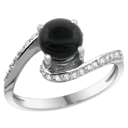 Picture of 10K White Gold Natural Black Onyx Swirl Design Ring Diamond Accent Round 6mm, 1/2 inch wide