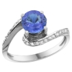 Picture of 10K White Gold Natural Tanzanite Swirl Design Ring Diamond Accent Round 6mm, 1/2 inch wide