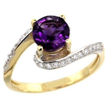 Picture of 10K Yellow Gold Natural Amethyst Swirl Design Ring Diamond Accent Round 6mm, 1/2 inch wide