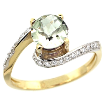 Picture of 10K Yellow Gold Natural Green Amethyst Swirl Design Ring Diamond Accent Round 6mm, 1/2 inch wide