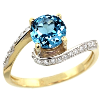 Picture of 10K Yellow Gold Natural Swiss Blue Topaz Swirl Design Ring Diamond Accent Round 6mm, 1/2 inch wide